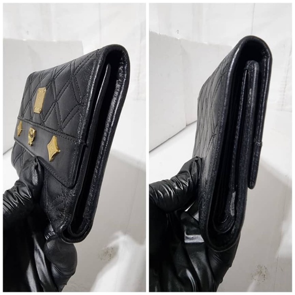 Authentic MCM Vintage Quilted Leather Printed Wallet Black - Picture 5 of 13